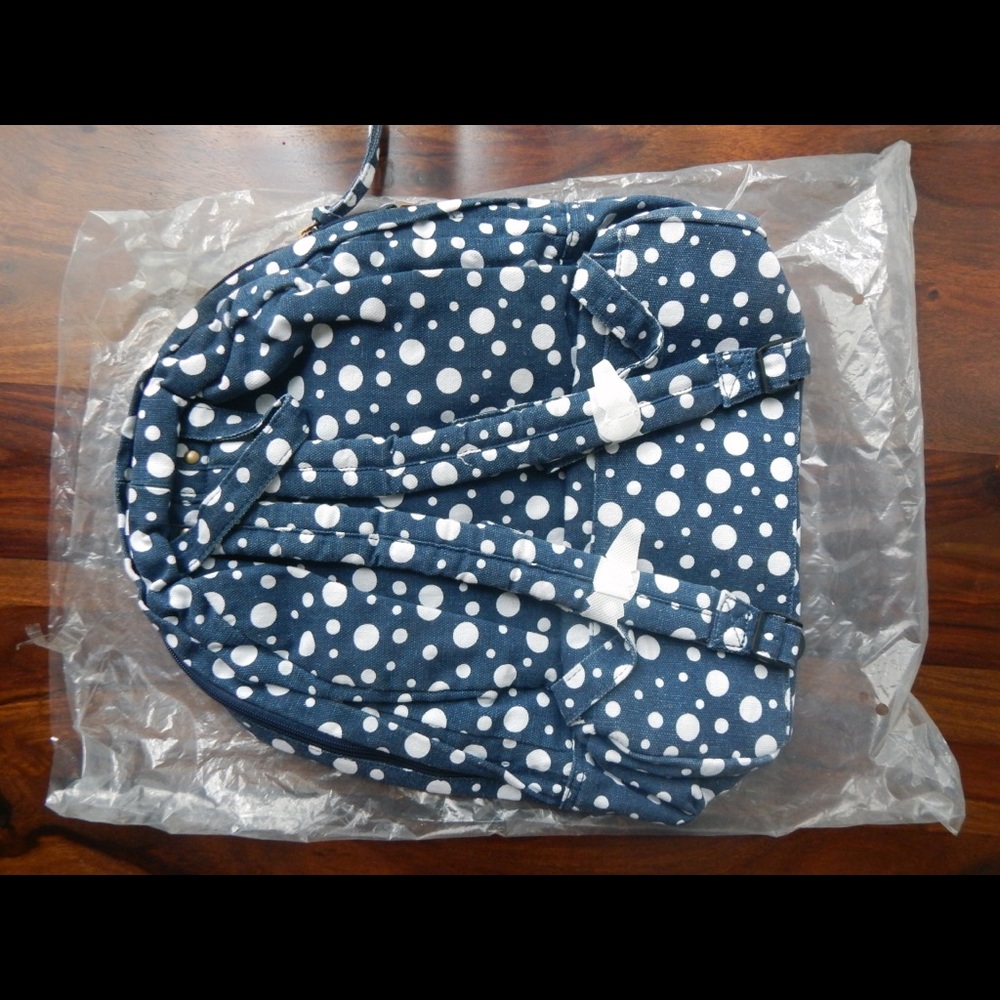 Basic Canvas School Backpack Blue White Polka Dot - image 3